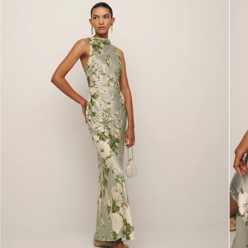 Reformation Green Floral Maxi Dress
